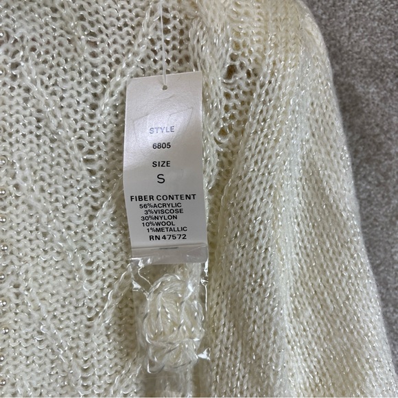 Duet Vintage Sweater Womens Small Cream Pullover Collared Beaded 80s NEW- 1217* - Picture 10 of 12